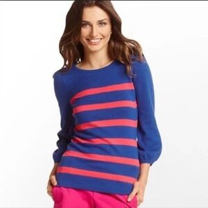 Lilly Pulitzer Women’s Rebecca 3/4 Sleeve Sweater Zipper Pink Periwinkle Round